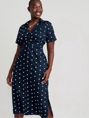 Old Navy Navy and White Polka Dot Midi Dress